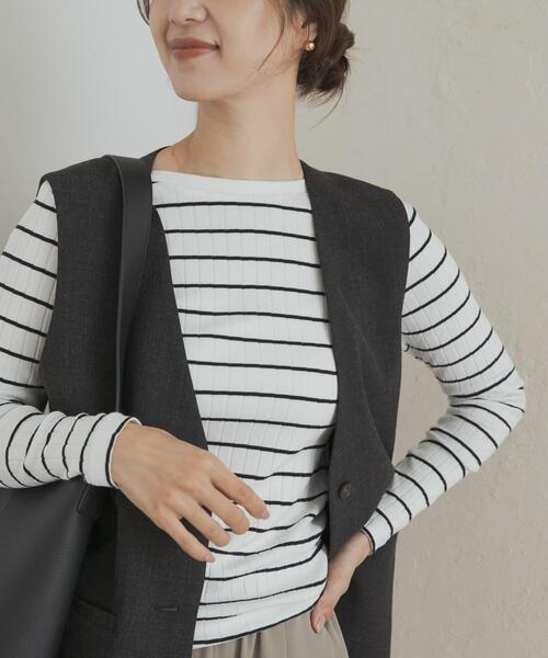 URBAN RESEARCH DOORS(アーバンリサーチドアーズ)の「針抜き長袖カットソー(Tシャツ/カットソー・レディース・レッド系その他/ホワイト系その他/ブラック/アイボリー・MEDIUM)」の3枚目の写真