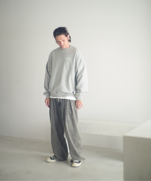 ADAMPATEK/needlestripe denim wide pants/ニードルパンチストライプ