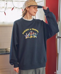 【Disney】別注 Mickey&Friends ミッキー＆フレンズ ヴィンテージライクグラフィックオーバーサイズスウェットネイビー