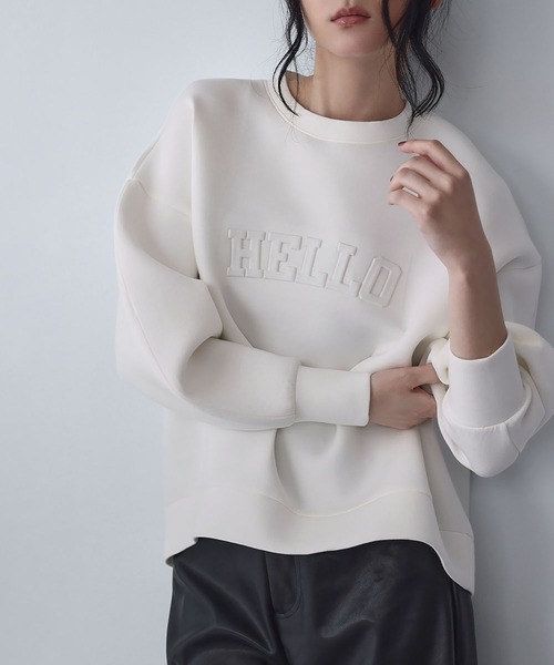 ELFRANK(エルフランク)の「エンボス加工 英字 ロゴ ダンボール スウェット プルオーバー トレーナー【洗える】《着用動画あり》(スウェット・レディース・オフホワイト/グレー/チャコールグレー/ブラウン/グリーン/レッド・FREE)」の15枚目の写真