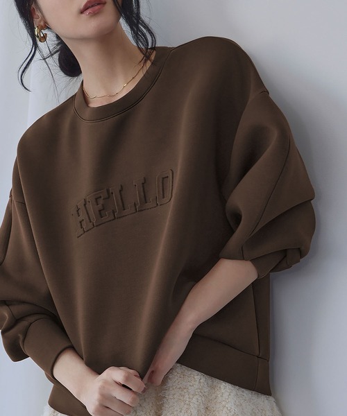 ELFRANK(エルフランク)の「エンボス加工 英字 ロゴ ダンボール スウェット プルオーバー トレーナー【洗える】《着用動画あり》(スウェット・レディース・オフホワイト/グレー/チャコールグレー/ブラウン/グリーン/レッド・FREE)」の17枚目の写真
