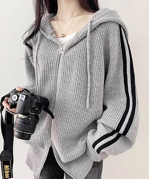 STYLEBLOCK（スタイルブロック）の「Wジップニットパーカー（パーカー・レディース・グレー/ベージュ系その他/ブラウン・FREE）」の2枚目の写真