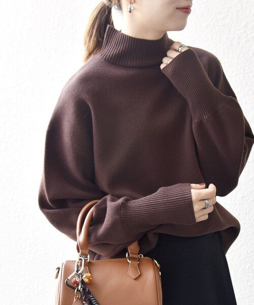 SHIPS any:〈洗濯機可能〉ハイネック ボリュームスリーブ ロングリブ