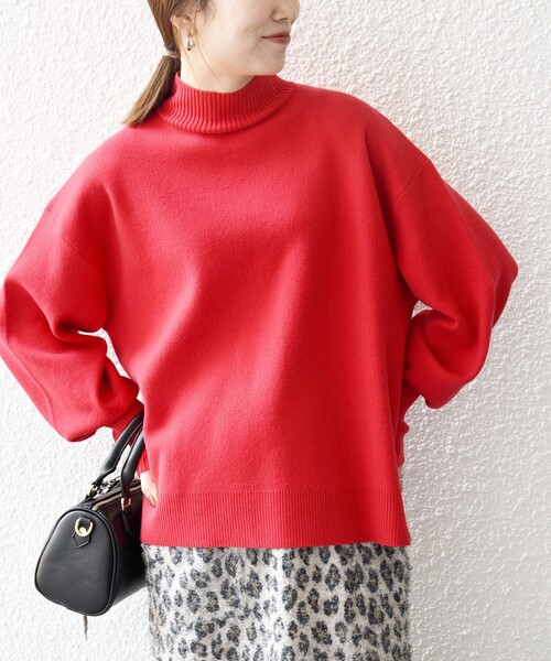 SHIPS any:〈洗濯機可能〉ハイネック ボリュームスリーブ ロングリブ