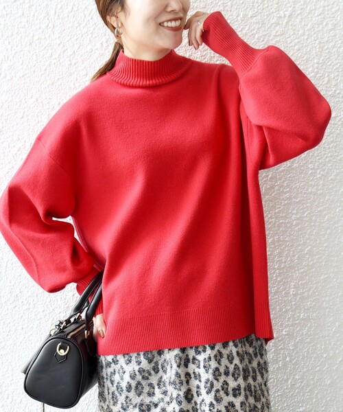 ANEW ニットXS SHIPS any:〈洗濯機可能〉ハイネック ボリュームスリーブ ロングリブ