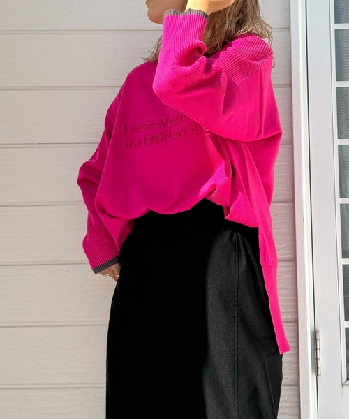 Q（キュー）の「エンボスロゴニット（ニット/セーター・レディース・ブラック/ベージュ/ピンク・MEDIUM）」の3枚目の写真