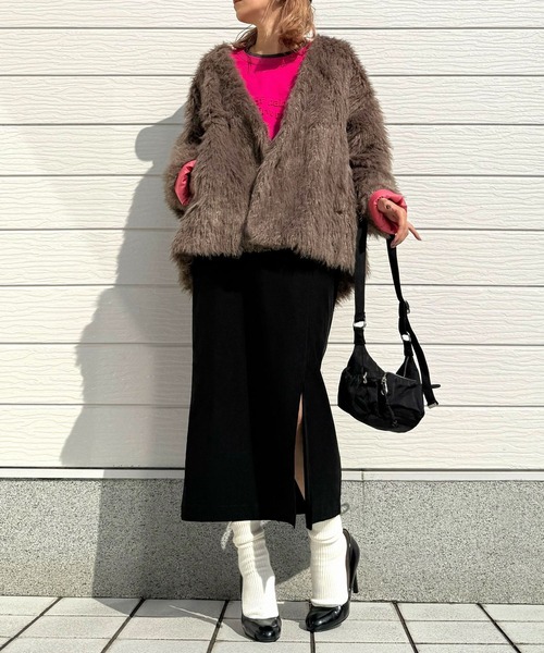 Q（キュー）の「エンボスロゴニット（ニット/セーター・レディース・ブラック/ベージュ/ピンク・MEDIUM）」の6枚目の写真