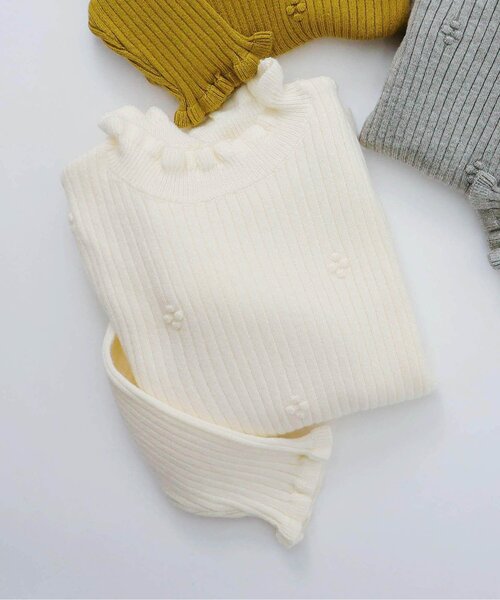apres les cours（アプレレクール）の「【ジュニア対応】フリルリブニット（ニット/セーター・キッズ・アイボリー/グレー/マスタード・90/100/120/130/140/80/110）」の2枚目の写真