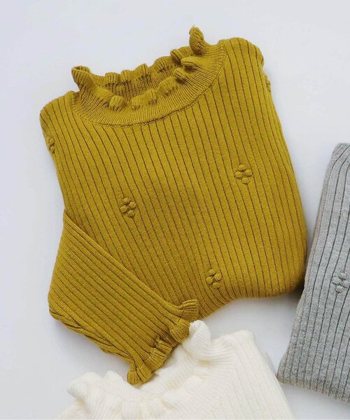 apres les cours（アプレレクール）の「【ジュニア対応】フリルリブニット（ニット/セーター・キッズ・アイボリー/グレー/マスタード・90/100/120/130/140/80/110）」の5枚目の写真