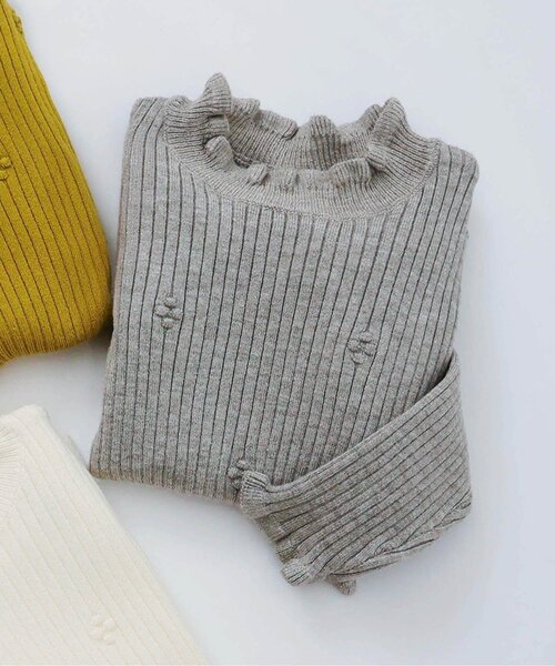 apres les cours（アプレレクール）の「【ジュニア対応】フリルリブニット（ニット/セーター・キッズ・アイボリー/グレー/マスタード・90/100/120/130/140/80/110）」の4枚目の写真