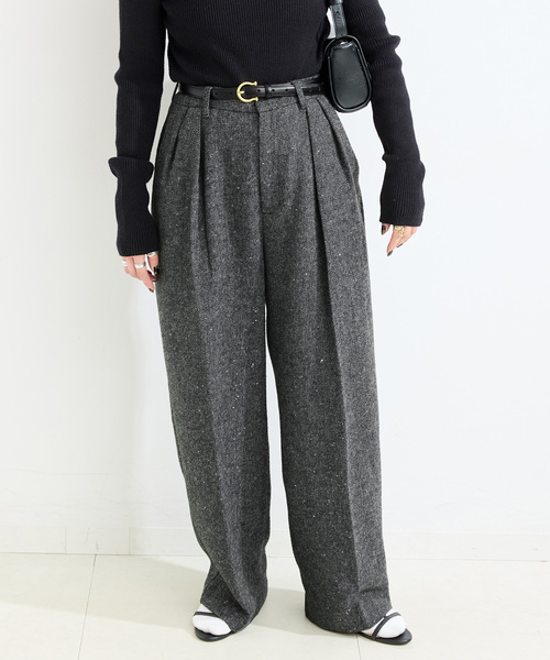 セール】手洗い可 / スパンコールツイードタックワイドパンツ