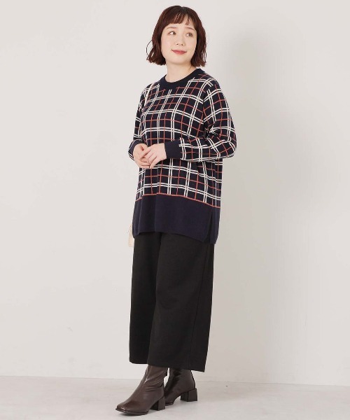 MB mint breeze(エムビーミントブリーズ)の「【WEB/一部店舗限定】【LL~6L 大きいサイズ】 チェック切替えニットチュニック(ニット/セーター・レディース・ブラウン/ネイビー/グレー・LL/3L/4L/5L/6L)」の8枚目の写真
