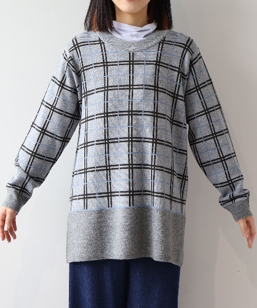 MB mint breeze(エムビーミントブリーズ)の「【WEB/一部店舗限定】【LL~6L 大きいサイズ】 チェック切替えニットチュニック(ニット/セーター・レディース・ブラウン/ネイビー/グレー・LL/3L/4L/5L/6L)」の15枚目の写真