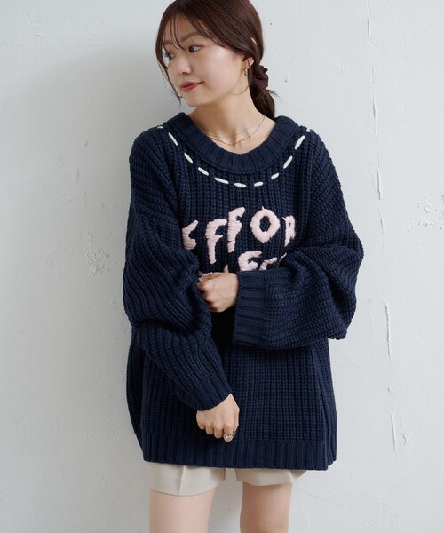 WEB先行/4色展開】ハンドステッチロゴニット（ニット/セーター
