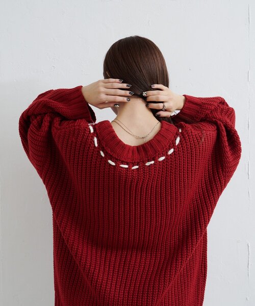 Kastane（カスタネ）の「ハンドステッチロゴニット（ニット/セーター・レディース・オフホワイト/アイボリー/レッド/ネイビー・FREE）」の15枚目の写真