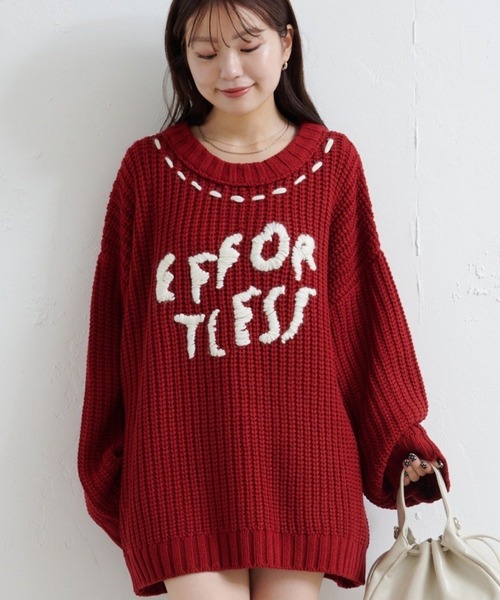 Kastane（カスタネ）の「ハンドステッチロゴニット（ニット/セーター・レディース・オフホワイト/アイボリー/レッド/ネイビー・FREE）」の4枚目の写真