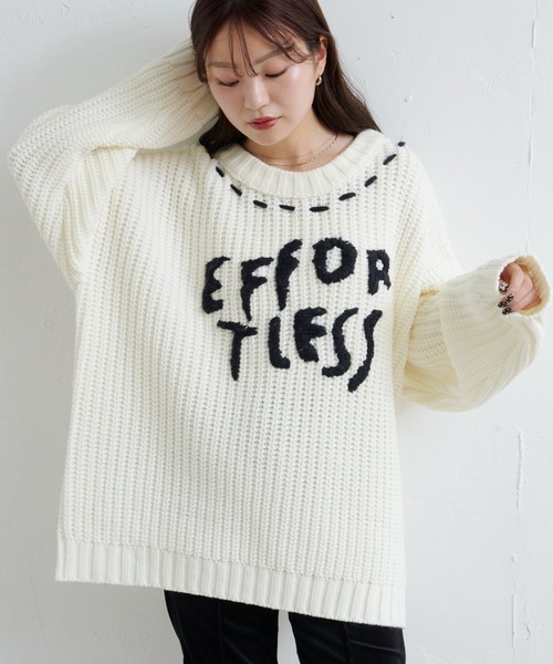Kastane（カスタネ）の「ハンドステッチロゴニット（ニット/セーター・レディース・オフホワイト/アイボリー/レッド/ネイビー・FREE）」の2枚目の写真