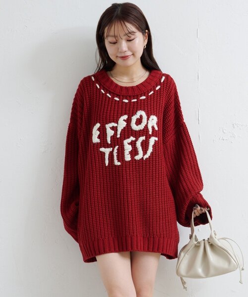 Kastane（カスタネ）の「ハンドステッチロゴニット（ニット/セーター・レディース・オフホワイト/アイボリー/レッド/ネイビー・FREE）」の6枚目の写真