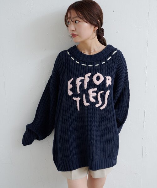 Kastane（カスタネ）の「ハンドステッチロゴニット（ニット/セーター・レディース・オフホワイト/アイボリー/レッド/ネイビー・FREE）」の5枚目の写真