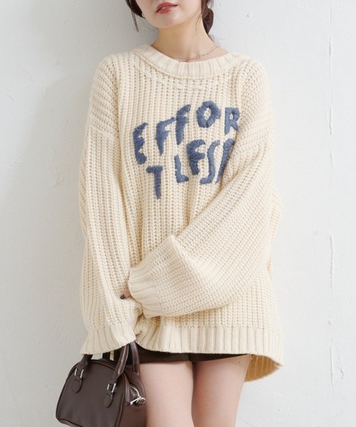 Kastane（カスタネ）の「ハンドステッチロゴニット（ニット/セーター・レディース・オフホワイト/アイボリー/レッド/ネイビー・FREE）」の7枚目の写真