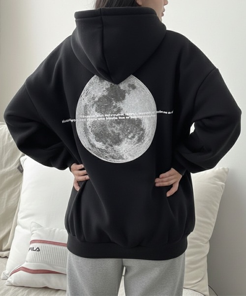 セール】月 ムーンモチーフバックプリント スウェットパーカー/韓国