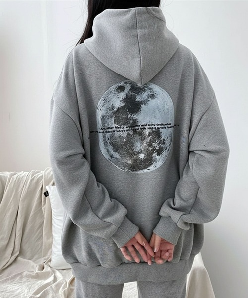 セール】月 ムーンモチーフバックプリント スウェットパーカー/韓国