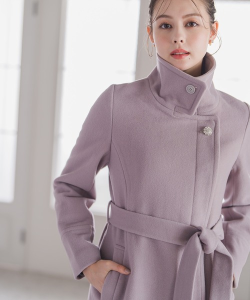 セール】2025秋冬新作 ブローチ付きスタンドカラー3wayコート