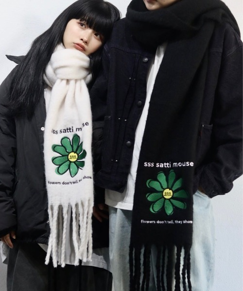 sss satti mouse flower muffler【black】 セール】フラワーマフラー（マフラー）｜ssssattimouse（エスエスエス