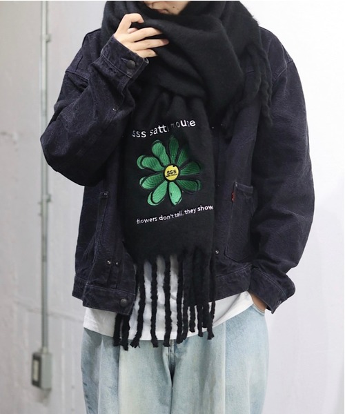 sss satti mouse flower muffler【black】 セール】フラワーマフラー（マフラー）｜ssssattimouse（エスエスエス