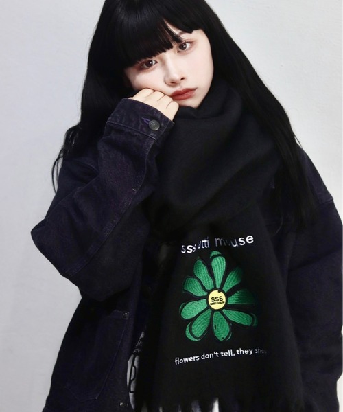 sss satti mouse flower muffler【black】 セール】フラワーマフラー（マフラー）｜ssssattimouse（エスエスエス