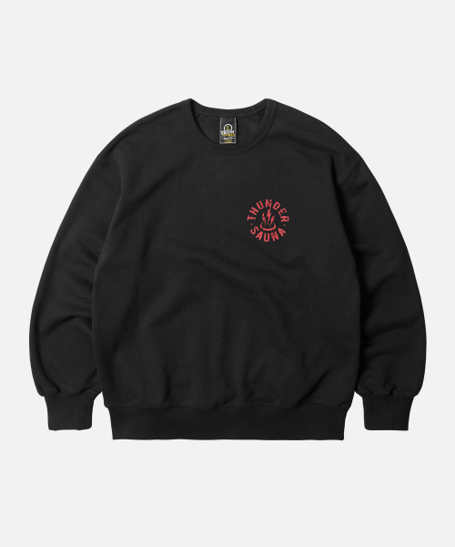 FRIZMWORKS(フリズムワークス)の「THUNDER SAUNA SIGNBOARD SWEATSHIRT _ BLACK(スウェット・メンズ・その他・X-LARGE/SMALL/MEDIUM/LARGE)」の1枚目の写真