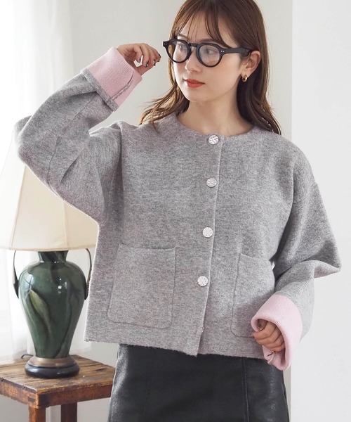 tiptop（ティップトップ）の「【wool】ダブルフェイス配色カーディガン（カーディガン/ボレロ・レディース・アイボリー/グレー/チャコールグレー/ブルー/ピンク・FREE）」の4枚目の写真