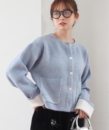 【wool】ダブルフェイス配色カーディガン