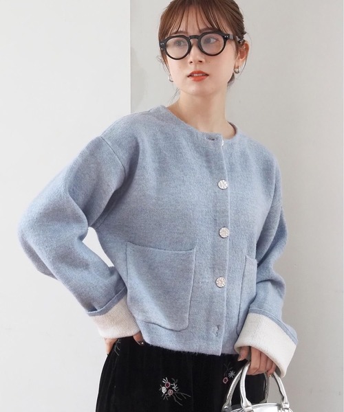 tiptop（ティップトップ）の「【wool】ダブルフェイス配色カーディガン（カーディガン/ボレロ・レディース・アイボリー/グレー/チャコールグレー/ブルー/ピンク・FREE）」の5枚目の写真