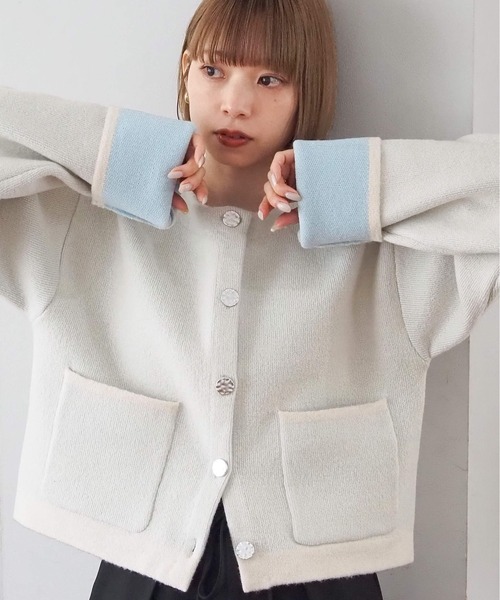 tiptop（ティップトップ）の「【wool】ダブルフェイス配色カーディガン（カーディガン/ボレロ・レディース・アイボリー/グレー/チャコールグレー/ブルー/ピンク・FREE）」の2枚目の写真