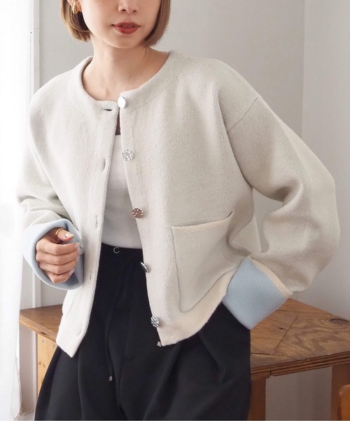tiptop（ティップトップ）の「【wool】ダブルフェイス配色カーディガン（カーディガン/ボレロ・レディース・アイボリー/グレー/チャコールグレー/ブルー/ピンク・FREE）」の6枚目の写真