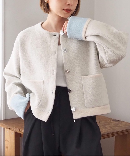 tiptop（ティップトップ）の「【wool】ダブルフェイス配色カーディガン（カーディガン/ボレロ・レディース・アイボリー/グレー/チャコールグレー/ブルー/ピンク・FREE）」の7枚目の写真