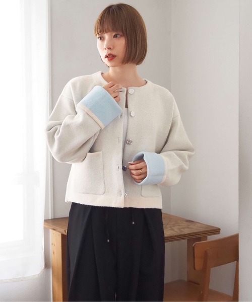 tiptop（ティップトップ）の「【wool】ダブルフェイス配色カーディガン（カーディガン/ボレロ・レディース・アイボリー/グレー/チャコールグレー/ブルー/ピンク・FREE）」の8枚目の写真
