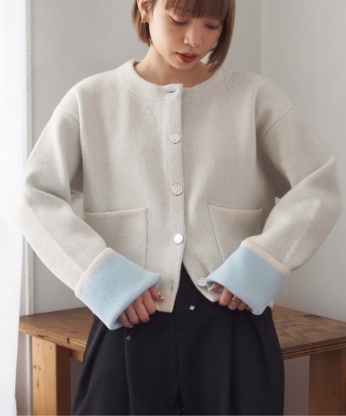 tiptop（ティップトップ）の「【wool】ダブルフェイス配色カーディガン（カーディガン/ボレロ・レディース・アイボリー/グレー/チャコールグレー/ブルー/ピンク・FREE）」の12枚目の写真
