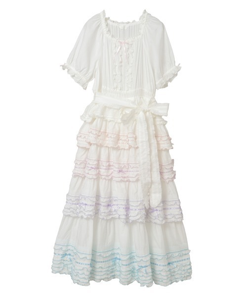 配色フリル使いワンピース（ワンピース）｜PINK HOUSE（ピンクハウス