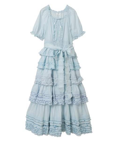 配色フリル使いワンピース