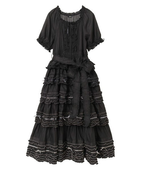 ピンクハウス黒のフリル付きワンピース 配色フリル使いワンピース（ワンピース）｜PINK HOUSE（ピンクハウス