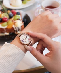 「OLIVIA BURTON/オリビアバートン」シグネチャー - 30mm イラストレイテッド フローラル ローズゴールド メッシュ