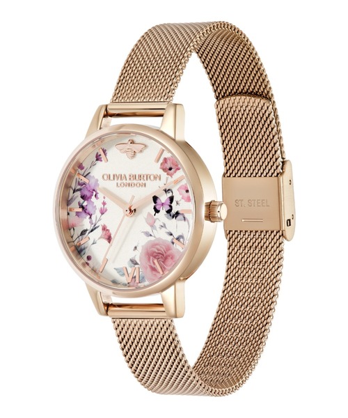 OLIVIA BURTON(オリビアバートン)の「「OLIVIA BURTON/オリビアバートン」シグネチャー - 30mm イラストレイテッド フローラル ローズゴールド メッシュ(アナログ腕時計・レディース・ピンクゴールド・30mm)」の5枚目の写真