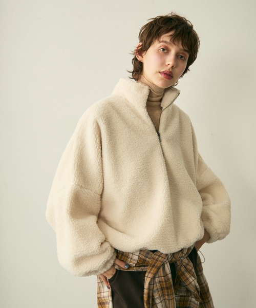 annantire studios half zip ボアジャケット セール】half zip boa pullover / ハーフジップボアプルオーバー