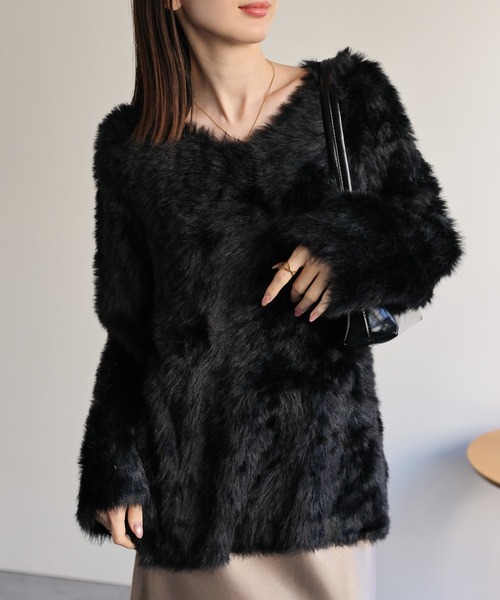 セール】Vネックシャギーニットプルオーバー（ニット/セーター