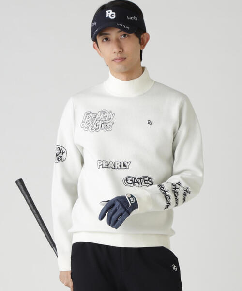 PEARLY GATES】14GダブルJQ×ワッペン風ハイネックニットプルオーバー