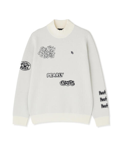 PEARY GATES 14GダブルJQ×ワッペン風ハイネックニットプルオーバー PEARLY GATES】14GダブルJQ×ワッペン風ハイネックニットプルオーバー
