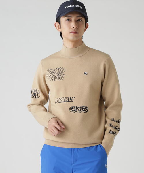 PEARLY GATES】14GダブルJQ×ワッペン風ハイネックニットプルオーバー