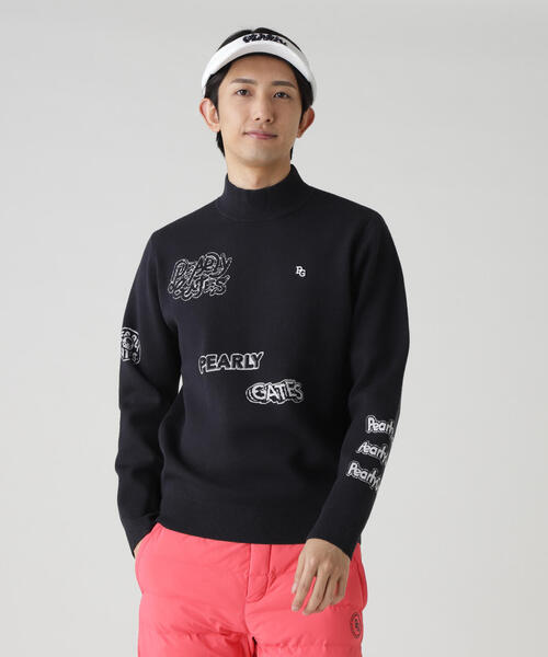 PEARLY GATES】14GダブルJQ×ワッペン風ハイネックニットプルオーバー